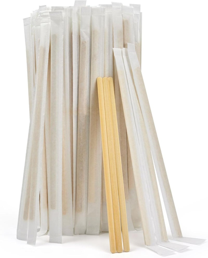 Boesma Bamboo Coffee Stirrers Individually Wrapped 100 Count – Coffee Stir Sticks 7 inch Coffee Bar Disposable individually wrapped coffee stirrers for Coffee and Cocktail - Image 1